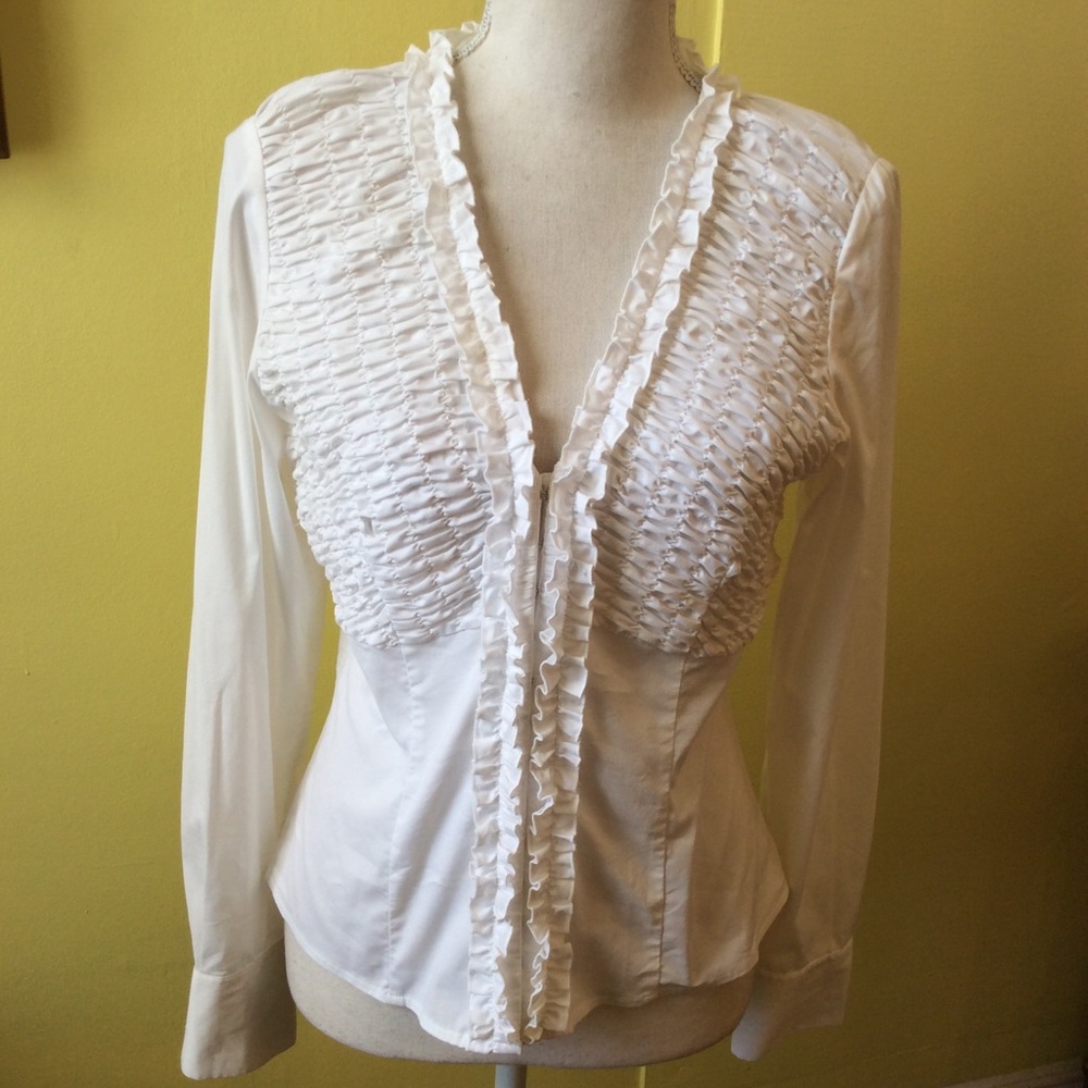 INC International Concepts White Ruffled Blouse